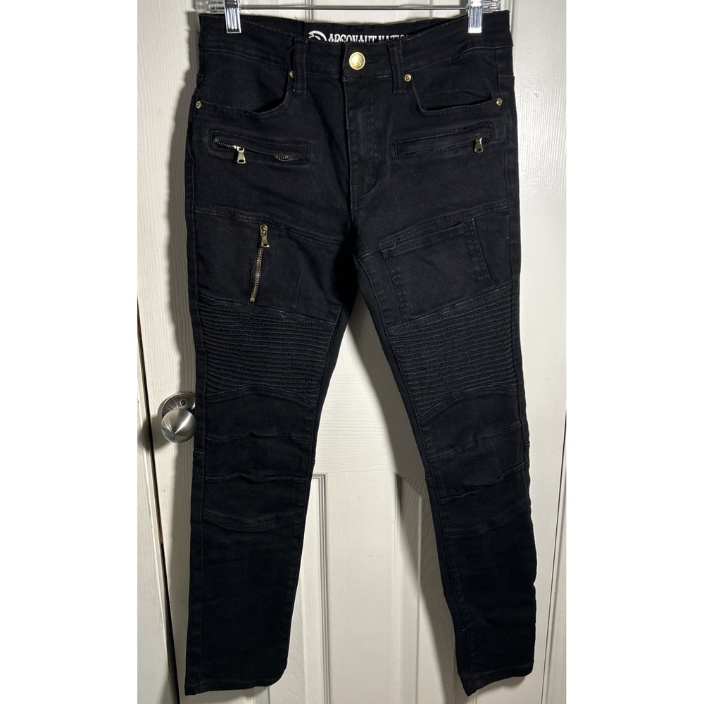 Argonaut Nation Mens Black Moto Biker Jeans Ultra Slim Fit  32x32